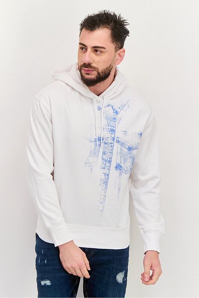 Esprit Men Hooded Graphic Print Long Sleeves Sweatshirt, White Combo