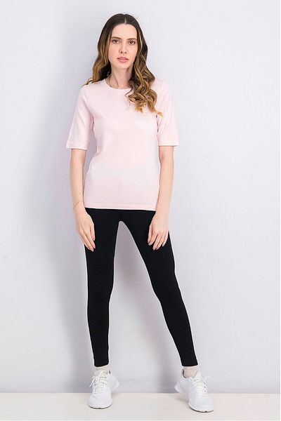 Tchibo Women Round Neck Plain Elbow Sleeve T-shirt, Pink