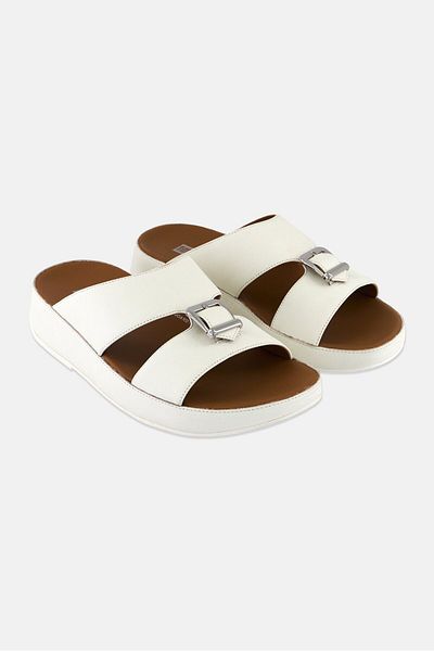 Fitflop Men Samel Buckle Leather Slip On Sandals, White