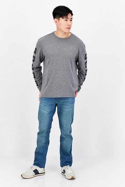 Cat Men Crew Neck Long Sleeve Graphic Print T-Shirts, Grey Combo