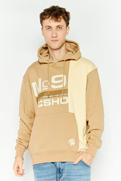 DC هودي رجالي مطبوع بأكمام طويلة، بني