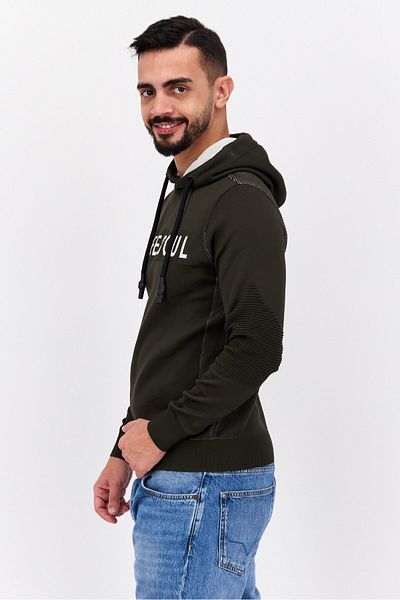 freesoul Men Hooded Brand Logo Long Sleeve Sweatshirt, Dark Green