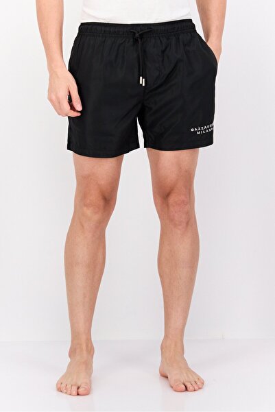 GAZZARRİNİ Men Drawstring Embroidered Logo Board Shorts, Black