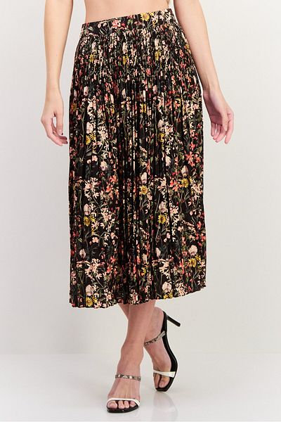Scotch & Soda Women Floral Printed Basic Midi Skirt, Black Combo