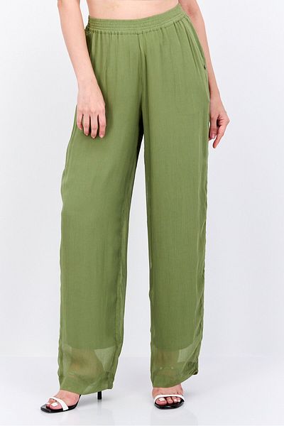 Scotch & Soda Women Wide Leg Textured Pull On Pants, Olive