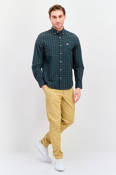 Perry Ellis Men Regular Fit Long Sleeves Plaid Casual Shirt, Green Combo