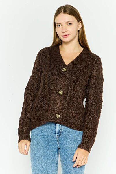 Dex كارديجان كروشيه بفتحة رقبة على شكل حرف V للنساء، بني
