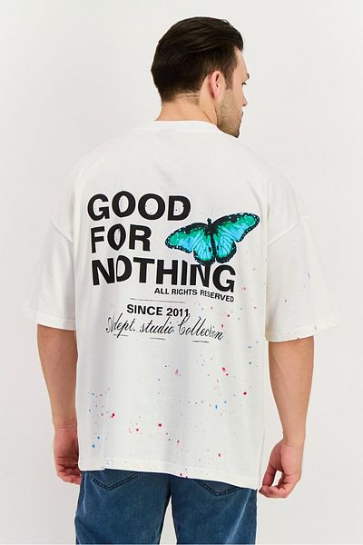 Good For Nothing Men Crew Neck Short Sleeves Graphic Printed T-shirt, Off White Combo
