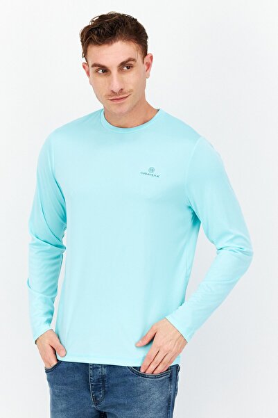 Cubavera Men Crew Neck Long Sleeves Printed T-Shirt, Turquoise