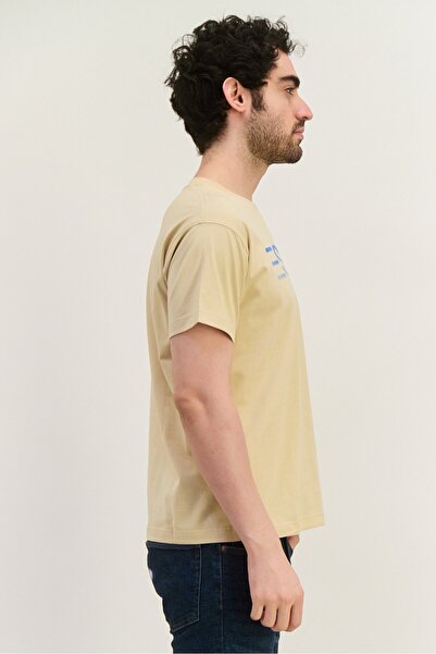 Esprit Men Crew Neck Short Sleeves Brand Logo T-Shirt, Beige