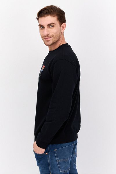 Hurley Men Crew Neck Long Sleeve Graphic Print Sweatshirt, Black