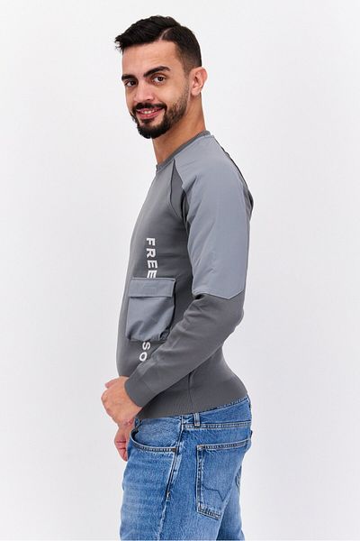 freesoul Men Crew Neck Brand Logo Long Sleeves Sweatshirt, Grey