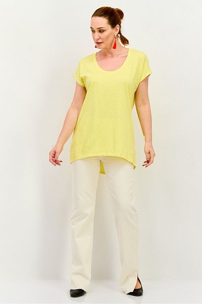 Esprit Women Scoop Neck Cap Sleeves Solid Blouse, Yellow