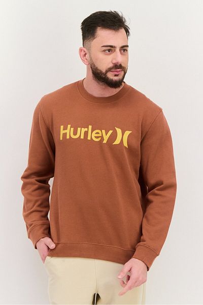 Hurley Men Crew Neck Brand Logo Long Sleeves Sweatshirt, Brown