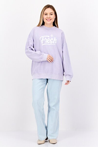 Levi's Women Crew Neck Long Sleeves Graphic Print Sweatshirt, Lavender