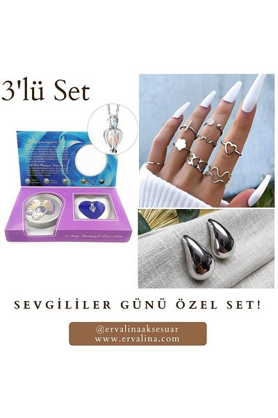 Ervalina Real Oyster Inside Pearl Necklace Ring and Bottega Earrings Set Special Day Gift