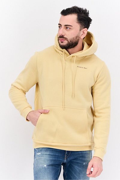 Members Only Men Hooded Brand Logo Long Sleeves Hoodie, Gold Beige