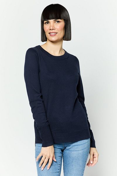 Esprit Women Round Neck Long Sleeves Solid Top, Navy