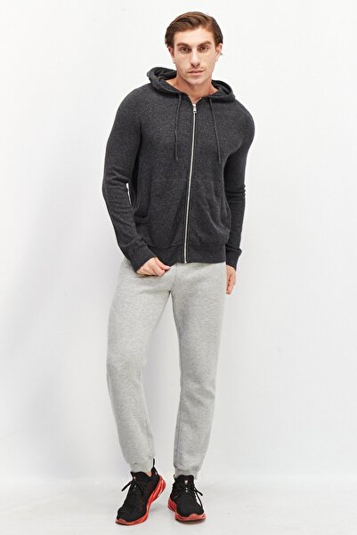 CELIO Men Hood With Drawstring Long Sleeve Heather Cardigans, Dark Grey