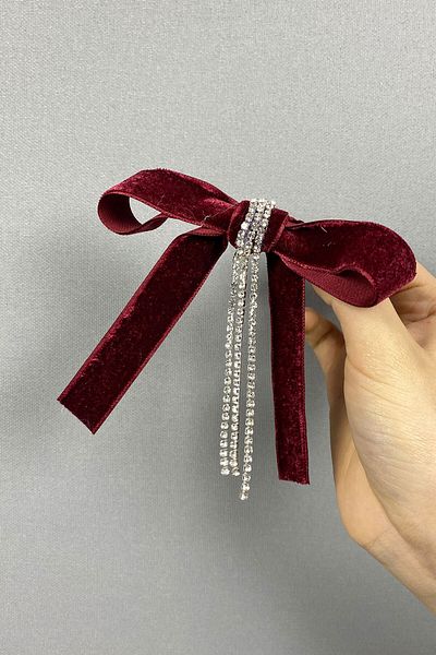 Hayalperest boncuk Agrafă de păr Burgundy cu panglică de catifea - cu fundă și pietre