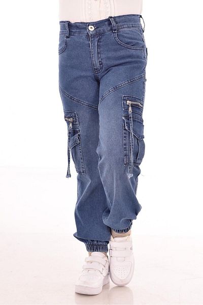 MORE KIDS Pantaloni din denim din lycra cu fermoar cu buzunar cargo pentru fete
