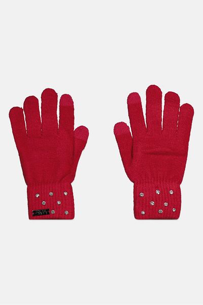 Nicole Miller Women Embellished Knitted Gloves, Pink