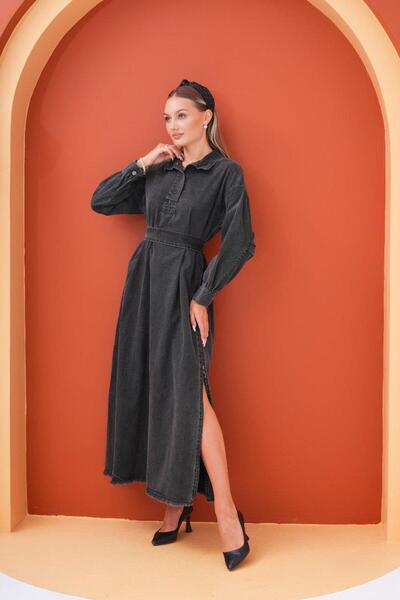 Dadali Black Denim Dress - Dadali and Side Slit