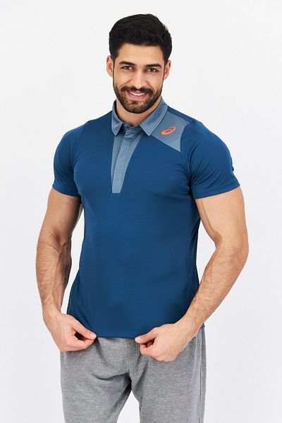 Asics Men Sportswear Fit Training Polo Shirt, Teal Blue