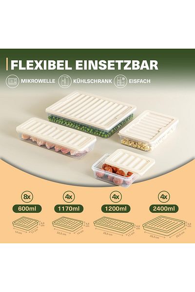 Viwares Stapelbare Frischhaltedosen 20er Set, Gefrierfach & Kühlschrank Organizer mit Deckel