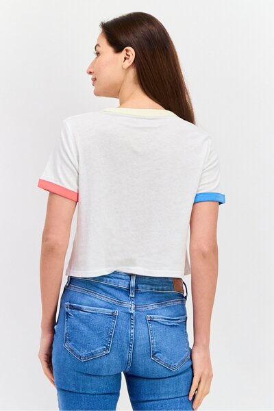 WRANGLER Women Crew Neck Short Sleeves Graphic Print, White Combo