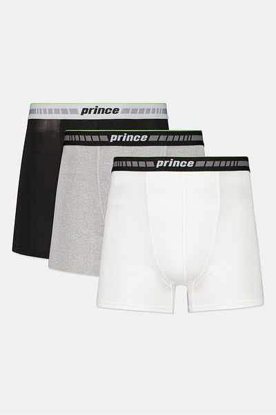 Prince Men 3 Pieces Brand Logo Boxer Brief, White Combo