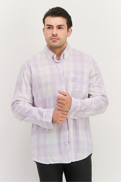 GAP Men Slim Fit Plaid Long Sleeves Casual Shirt, Light Purple