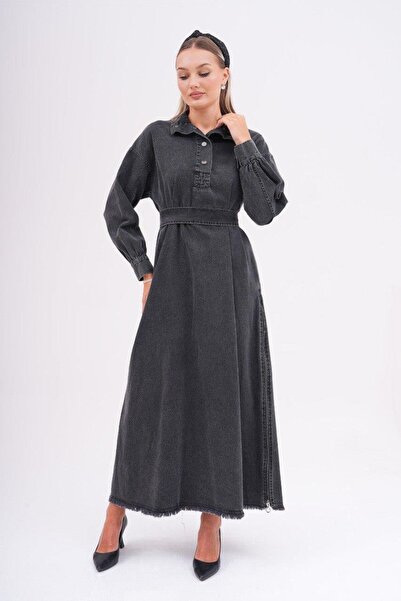Dadali Black Denim Dress - Dadali and Side Slit