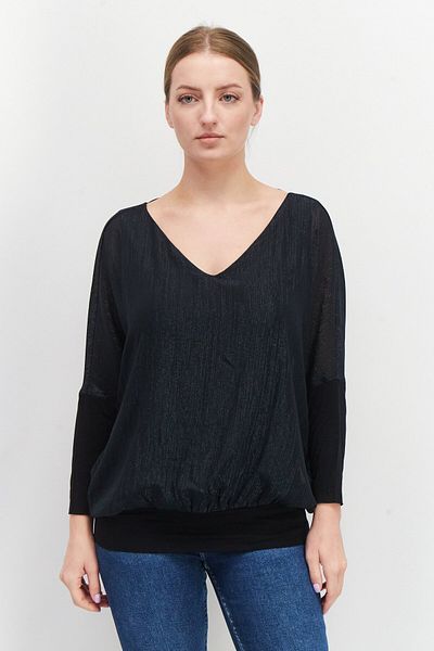 Esprit Women V-neck Long Sleeve Metallic Blouse, Black