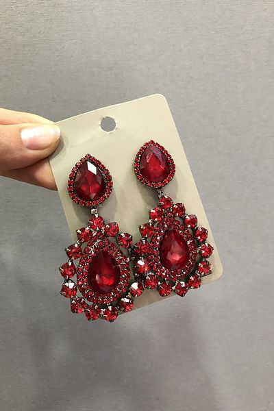 Hayalperest boncuk Dark Gray Earrings with Burgundy Crystal Glass Stones