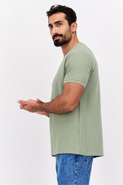 Cactus Man by Ricky Singh Men Crew Neck Short Sleeves Textured T-Shirt, Sage Green
