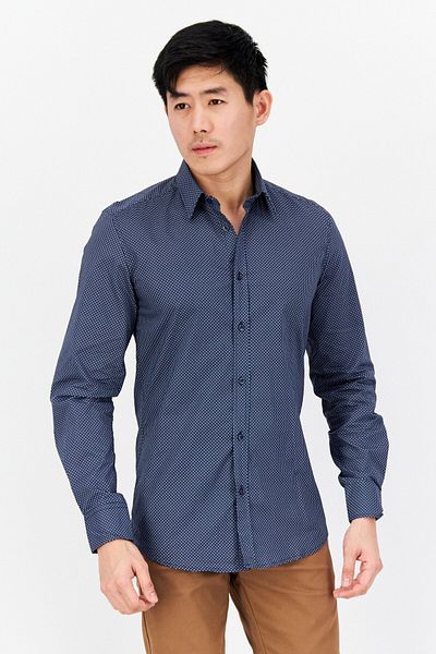 Antony Morato Men Slim Fit Allover Pattern Long Sleeves Casual Shirt, Blue