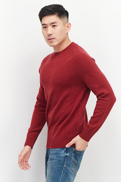 CELIO Men Crew Neck Knitted Sweater, Red