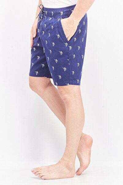 Beach Bros Men Drawstring Classic Fit Allover Print Pull On Shorts, Navy Blue