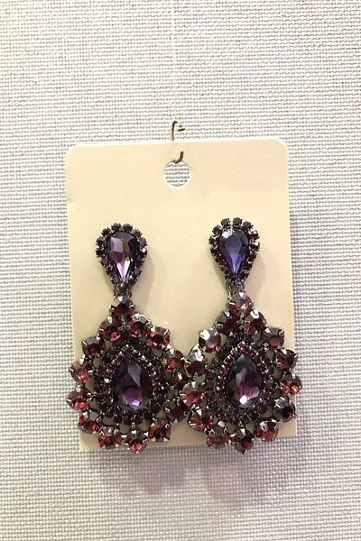 Hayalperest boncuk Purple Crystal Stone Oval Dark Gray Earrings