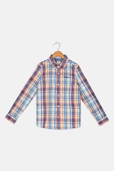 Pepe Jeans Kids Boy Plaid Long Sleeve Casual Shirt, Blue