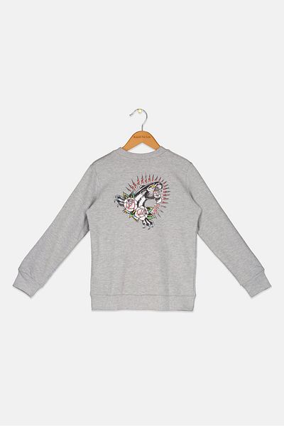 Ed Hardy Kids Boy Embroidered Long Sleeve Sweatshirt, Grey