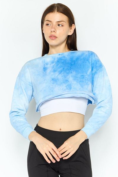 Chelsea Peers Women Crew Neck Tie Dye Long Sleeve Cropped Sweatshirt, Light Blue Combo