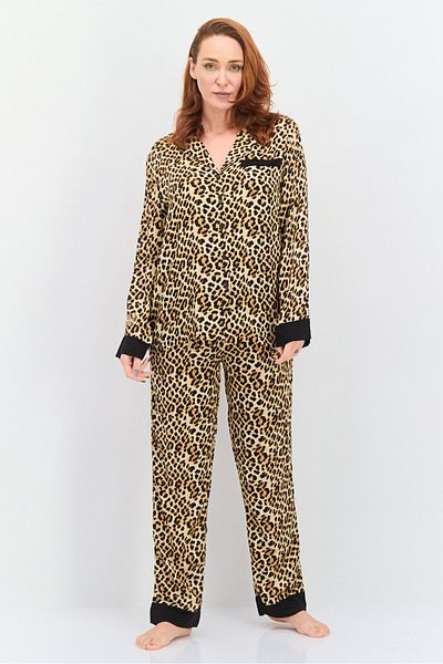 Marilyn Monroe Women 2 Pieces Leopard Pattern Pajama Top And Bottom Set, Black Combo