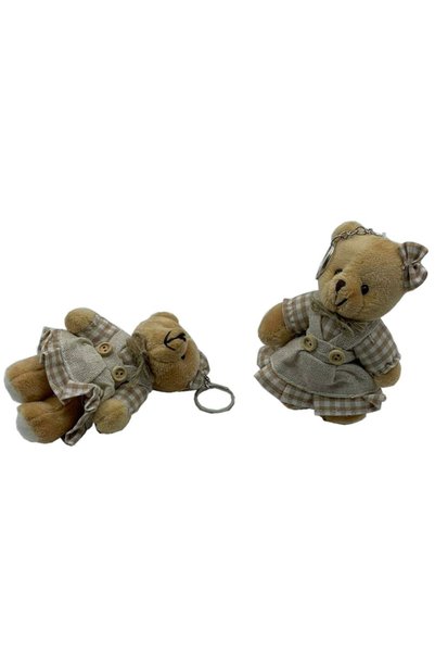 Hayalperest boncuk Kıyafetli Ekose Kız Peluş Ayıcık 9 cm