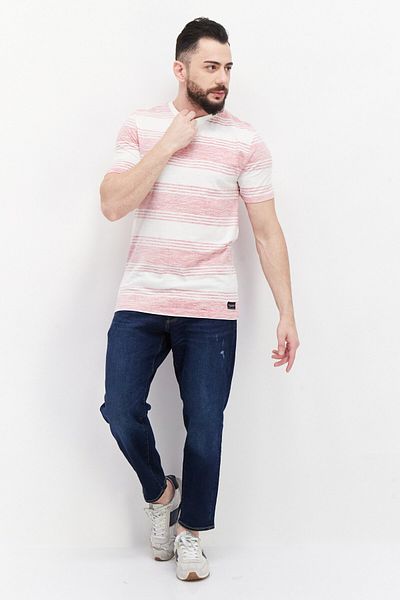 Silver Jeans Co. Men Crew Neck Short Sleeves Stripe T-shirt, Red Combo