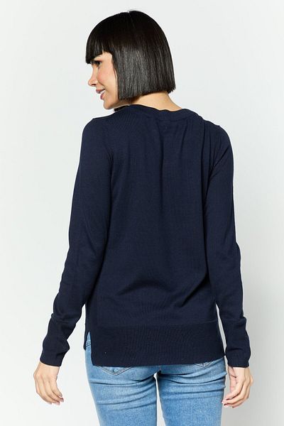 Esprit Women Round Neck Long Sleeves Solid Top, Navy