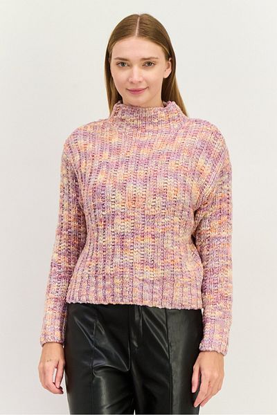 Black Tape Women Mock Neck Crocheted Sweater, Lilac Combo