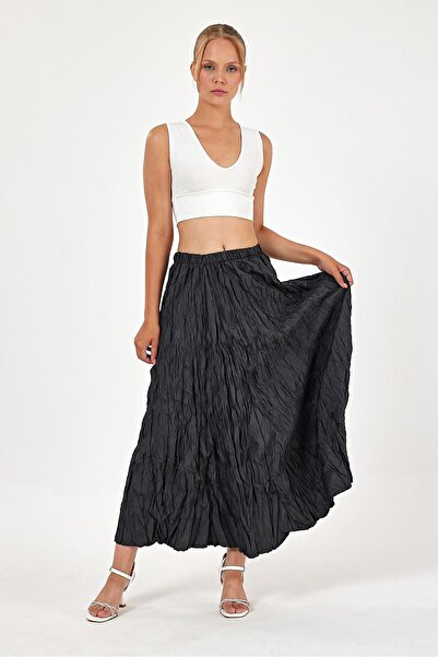 Amorti Smoked Women's Maxi Skirt - Pleated and Wrinkled Fabric