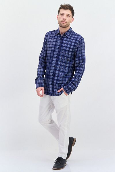 Scotch & Soda Men Relaxed Fit Long Sleeves Checkered Casual Shirt, Navy Combo